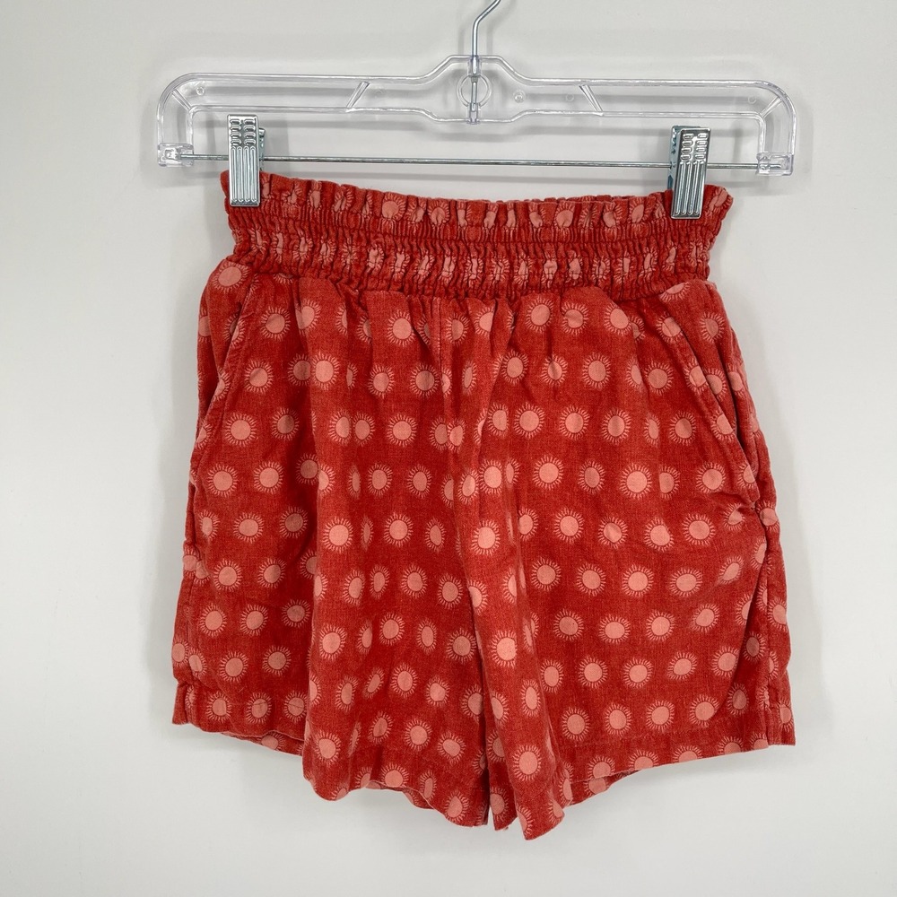 Universal Thread Women's‎ Red Sun Print Linen Blend Smocked Waist Shorts Size XS